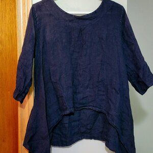 Linen Round Neck 3/4 Sleeve Top